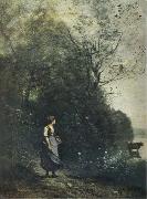 Jean Baptiste Camille  Corot Landscape with a peasant Girl grazing a Cow at the Edge of a Forest oil painting artist